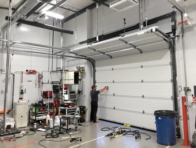 Richmond Hill Garage Door Repair certified technician performing commercial door repair at a Richmond Hill business facility