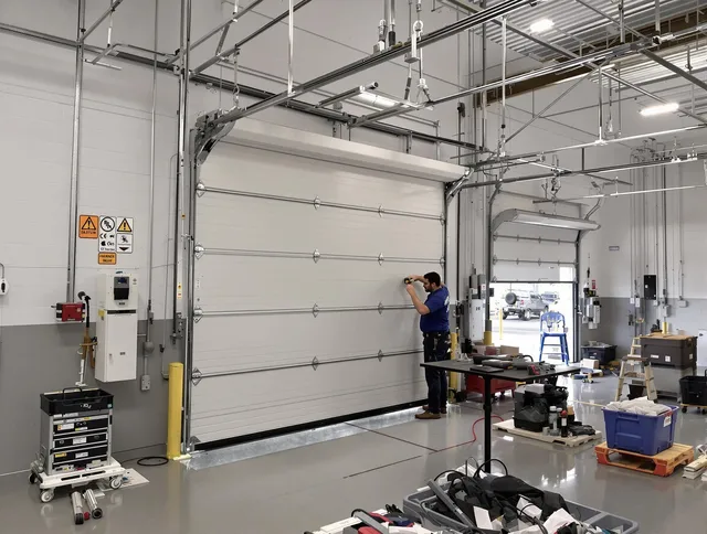 Commercial garage door repair being performed by Richmond Hill Garage Door Repair expert in Richmond Hill