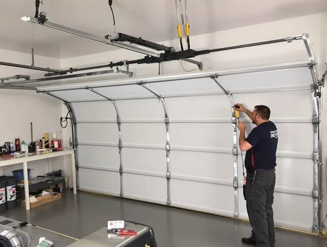 Richmond Hill Garage Door Repair certified technician performing overhead door system repair in Richmond Hill